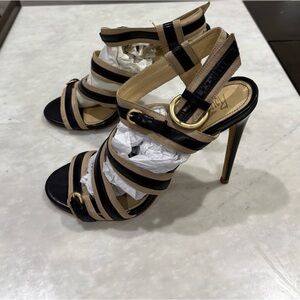 Rousseau Tan and Black Leather Strappy Bandage Heels Sandals size 40 EU